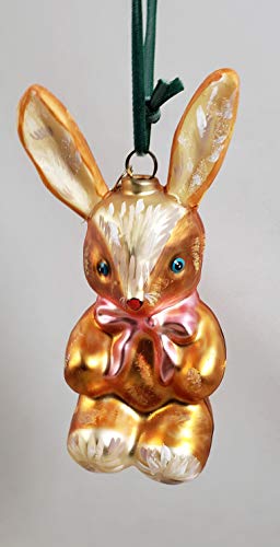 Glitterville Bunny Rabbit with Pink Bow Glass Ornament by Nathalie LÉTÉ Easter