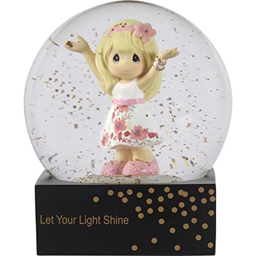 Precious Moments Girl in Floral Skirt Let Your Light Shine Resin/Glass Waterball with Gold Glitter, One Size, Multicolor