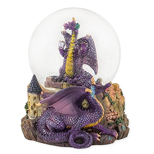 Purple Dragon with Orb on Castle 100mm Resin Glitter Water Globe Plays Tune Impromptu