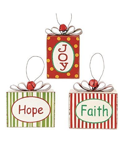 Blossom Bucket Ornaments Hope/Joy/Faith Packages Christmas Decor (Set of 3), 4″ High by Blossom Bucket