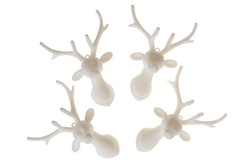 Clever Creations Christmas Reindeer Ornaments Set | White Christmas Decor Theme Shatter Resistant Plastic | 5.5″ Tall Sparkling Reindeer Head Ornaments | 4 Pack