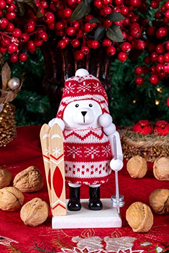Clever Creations Wooden Chubby Polar Bear Skiier Traditional Nutcracker | Festive Red and White Knit Hat and Sweater Outfit | Festive Christmas Decor | Stands 7.5″ Tall Perfect for Shelves and Tables