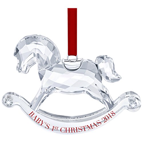 Swarovski Baby’s 1st Christmas Ornament, A. E. 2018 Clear Crystal with red Lettering
