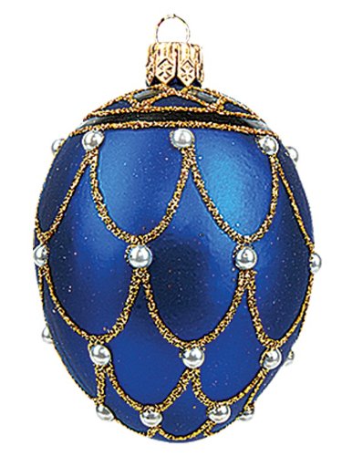 Pinnacle Peak Trading Company Mini Blue Pearl Egg Faberge Inspired Polish Glass Ornament Easter Decoration