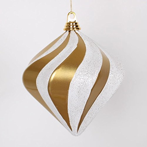 Vickerman Gold and Silver Shatterproof Candy Finish Glitter Swirl Diamond Christmas Ornament, 8″, Gold/White