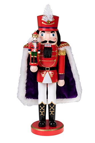 Clever Creations Red Prince Wooden Nutcracker Wearing Purple Cape Holding Toy Nutcracker Gift | Festive Decor | Perfect for Shelves and Tables | 100% Wood | 14″ Tall