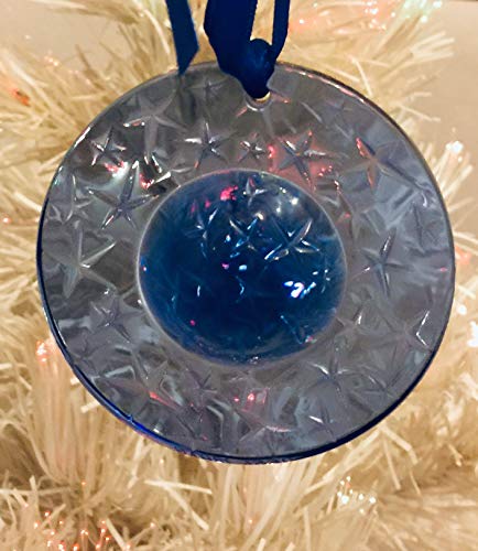 Lalique Crystal Christmas Annual Ornament 1993 Celestial Saturn Blue