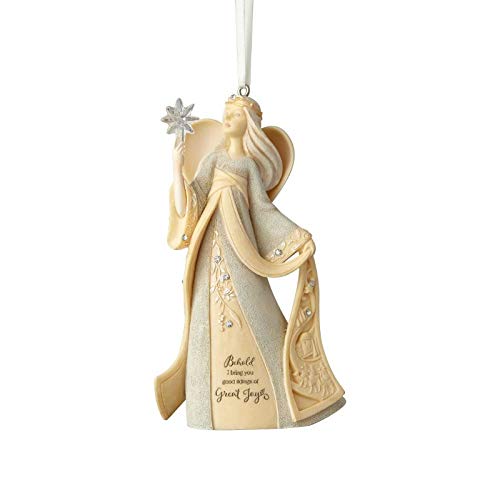 Enesco Foundations Christmas Nativity Angel with Star Stone Resin Hanging Ornament, Multicolor