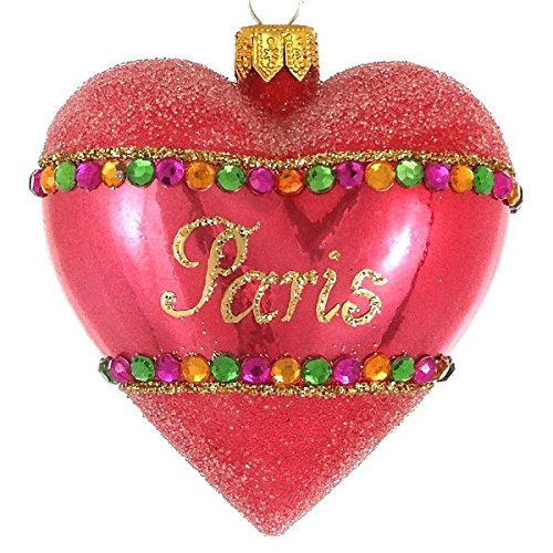 Landmark Creations Paris Jeweled Heart Polish Blown Glass Ornament