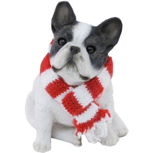 Sandicast Brindle French Bulldog with Red and White Scarf Christmas Ornament by Sandicast
