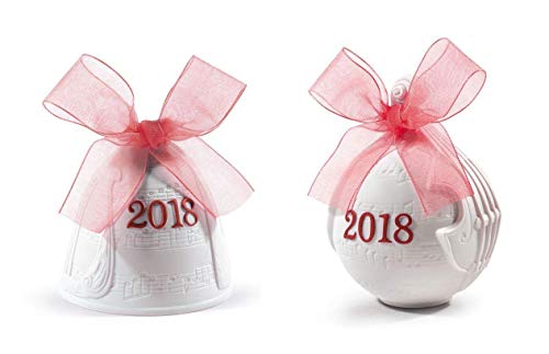 Lladro 2018 Christmas Bell & Christmas Ball Set in Red #18439 & #18436