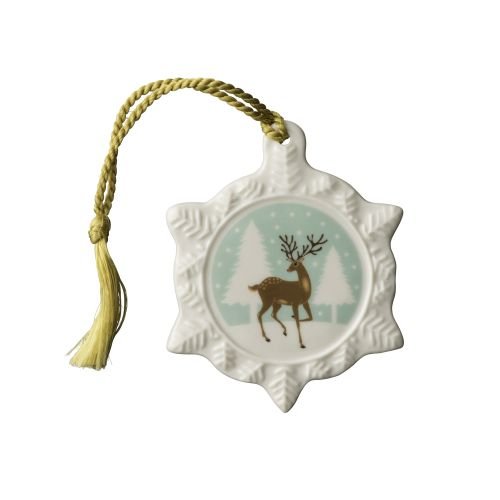 Belleek Classic Reindeer Snowflake Ornament, Stone, White