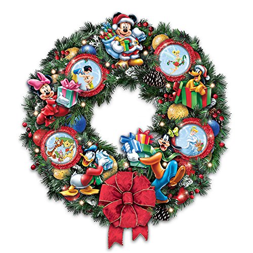 It’s a Magical Disney Christmas Wreath with Character Ornaments: Lights Up by The Bradford Exchange