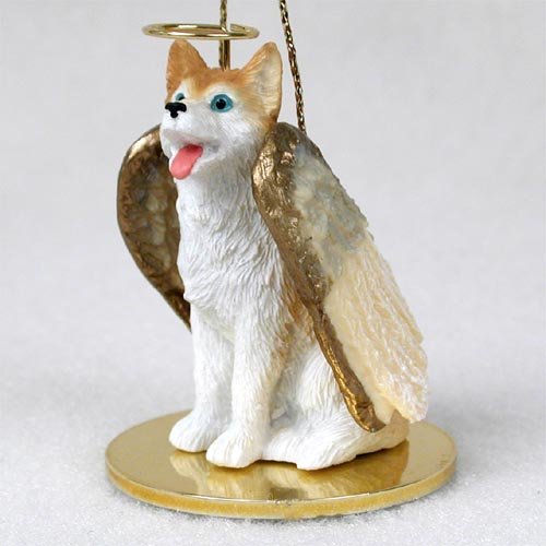 Husky Angel Dog Ornament – Red & White