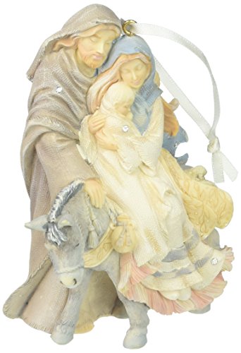 Foundations Holy Family with Donkey Stone Resin Ornament, 4”