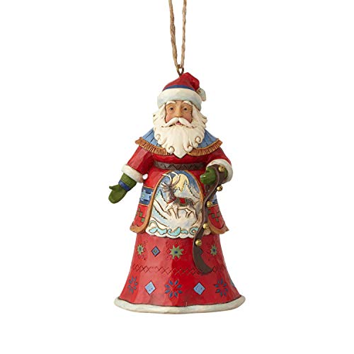 Enesco Jim Shore Heartwood Creek Lapland Santa with Bells Hanging Ornament, 4.75″, Multicolor
