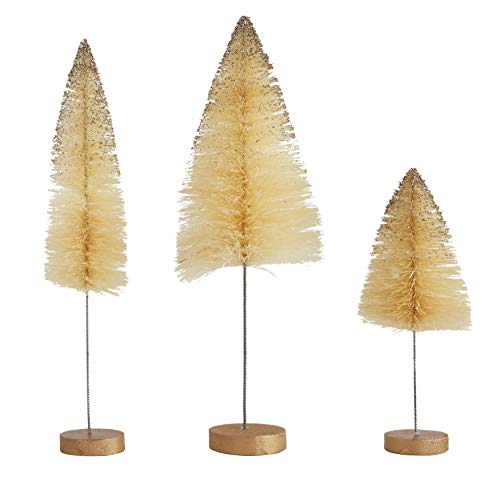 Creative Co-Op Sisal Bottle Brush Trees, Cream with Gold Glitter, Set of 3
