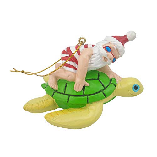 Beachcombers 3.15-inch Resin Santa Riding Turtle Hanging Ornament