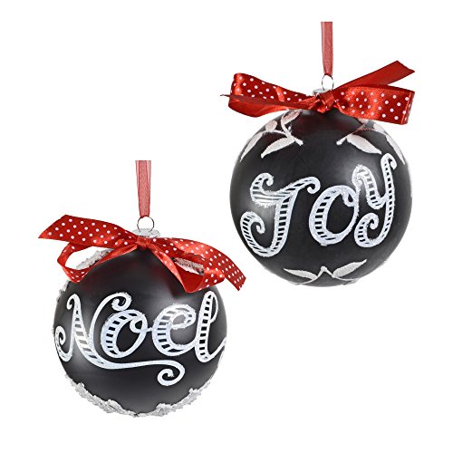 Sage & Co. 5″ Joy and Noel Chalkboard Glass Ornaments, Set of 2