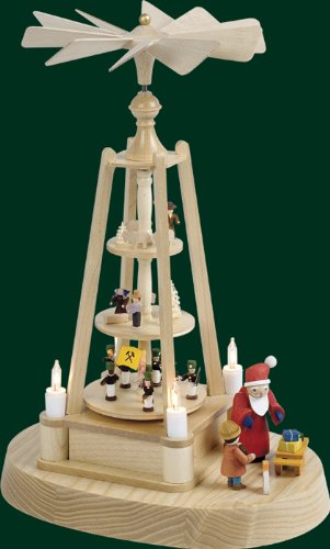 Natural Wood Tealight Mini Pyramid Santa with Christmas Gifts, 10.8 Inches