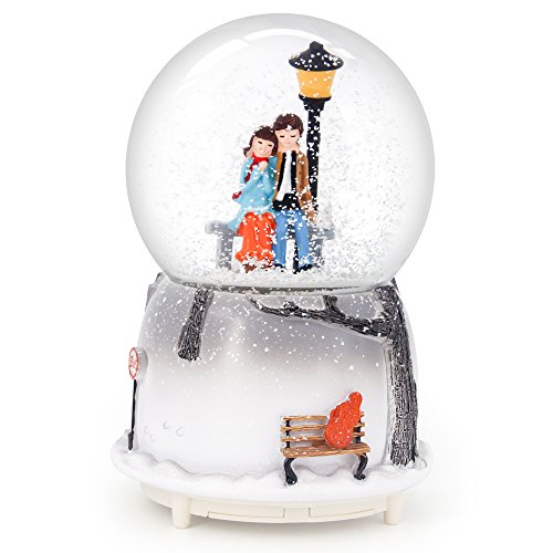 QTMY Musical Snow Globes Ornament Couple Lovers Music Boxes with Led Light for Her Girls