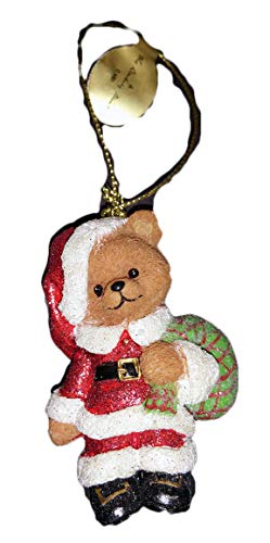 Danbury Mint Teddy Bear Glitter Ornament, Santa Bear, 3 inches high