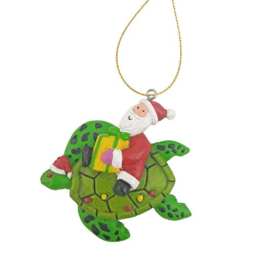 Beachcombers Resin Santa with Gift on Turtle Ornament 3.15-inch