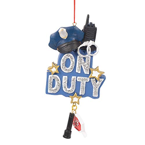 Midwest-CBK On Duty Officer Police Blue 5 x 5 Resin Stone Christmas Hanging Ornament