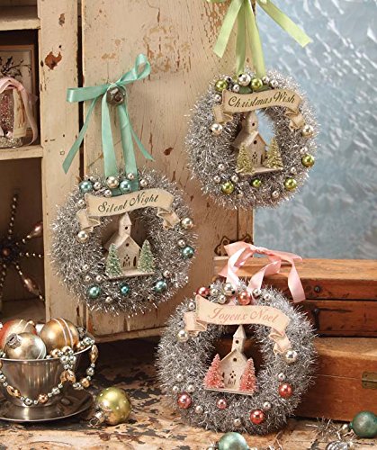 Bethany Lowe Christmas Tinsel Wreaths set of 3 assorted