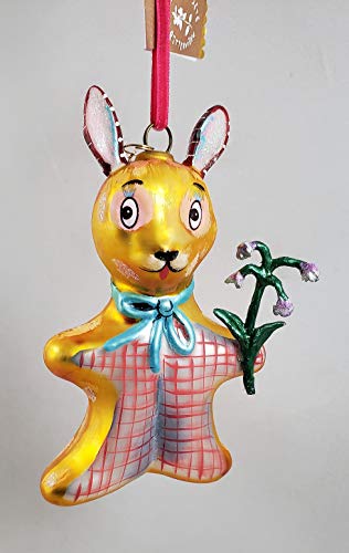 Glitterville Bunny Rabbit with Flowers Glass Ornament by Nathalie LÉTÉ Easter