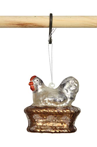 Creative Co-op Glass Hen in Basket Ornament, Multicolor