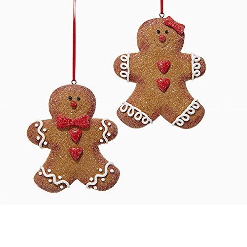 Kurt Adler 1 Set 2 Assorted Gingerbread Glitter Clay Dough Christmas Ornaments