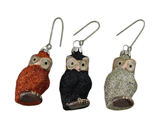Zeckos 3 Pc. Bethany Lowe Glitter Owl Glass Ornament Set