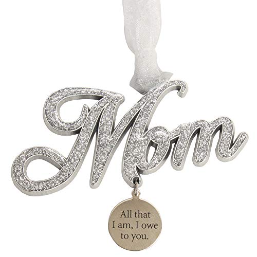 Gloria Duchin Silver Script Mom Word Christmas Ornament