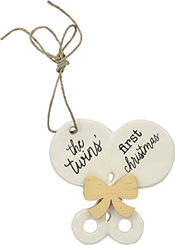Mud Pie Unisex Twin Baby’s First Christmas Rattle Ornament White One Size