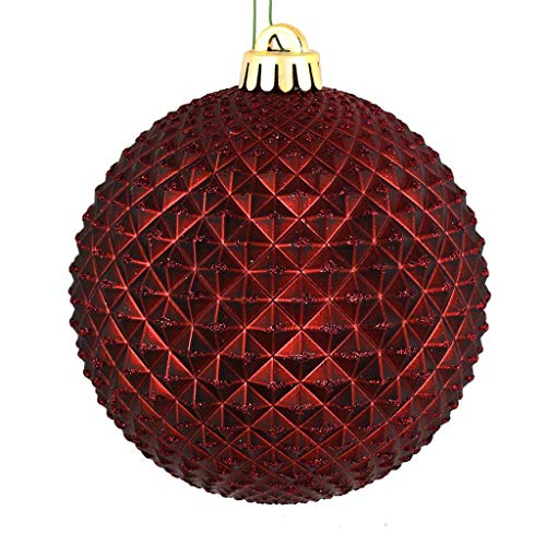 Vickerman 530504-4″ Burgundy Durian Glitter Ball Christmas Tree Ornament (6 pack) (N188565D)