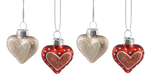Creative Co-op Glittery Love Heart Hanging Valentines Ornament Set of 4