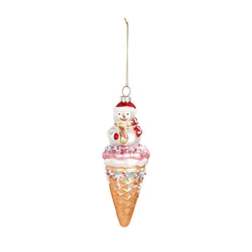 DEMDACO Snowman Ice Cream Cone 2 x 6 Inch Glass Hanging Christmas Ornament