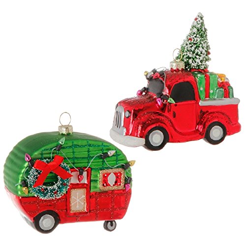 Raz Imports 4″ Truck & Camper Glass Ornament Set