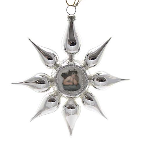 Marolin Silver Star w/OBLATE Glass Ornament Feather Tree 2018141