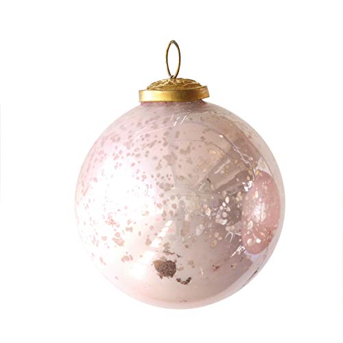 Creative Co-Op 4 Inch Ornament with Antique Brass Cap, Pink