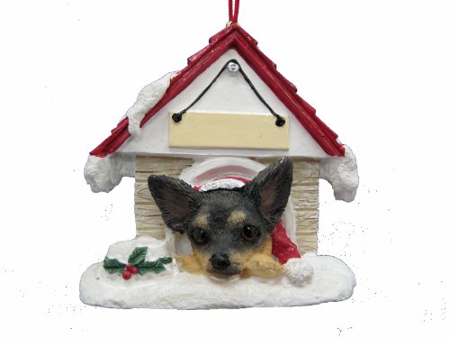 Chihuahua Black and Tan Ornament A Great Gift For Chihuahua Owners Hand Painted and Easily Personalized “Doghouse Ornament” With Magnetic Back