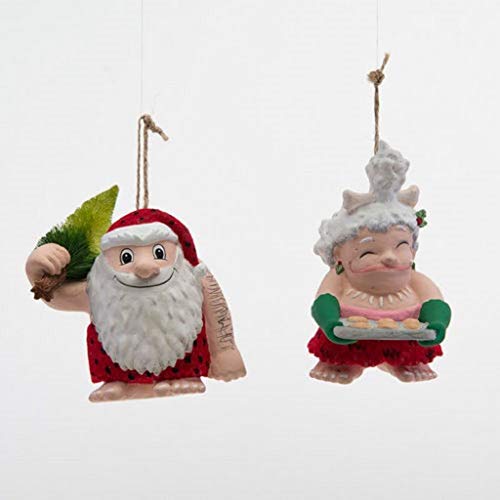 180 Degrees Caveman Mr. and Mrs Santa Claus Set of Two Ornaments
