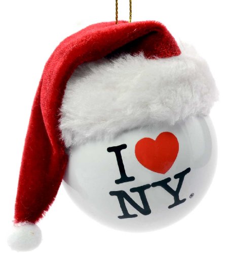 Kurt Adler I Love NY Ball with Santa Hat Christmas Ornament