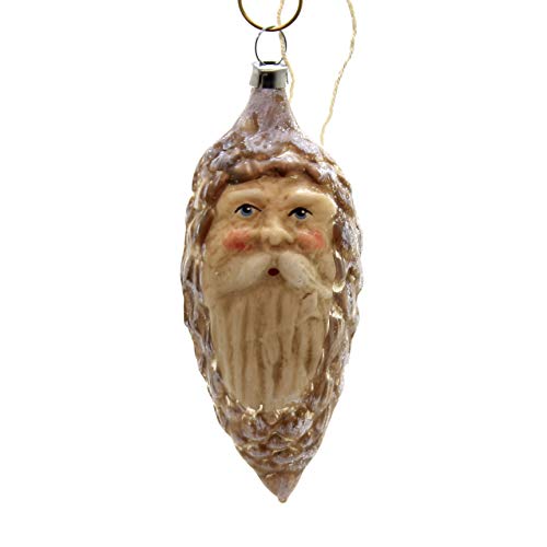 Marolin Pinecone Santa FACE Glass Ornament Feather Tree 2011006