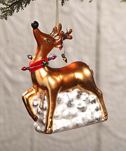 Bethany Lowe Glass Reindeer Ornament with Lights DA2493