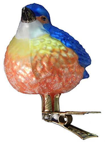 Landmark Creations Bluebird on Clip Sits on Your Christmas Tree Branch! European Glass Ornament.