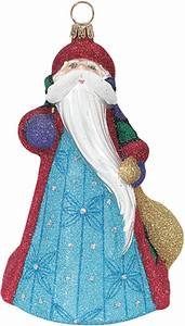 Joy to the World – Glitterazzi Santa Mosaic blue – Blown Glass Ornament