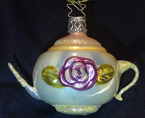 Teapot Victorian Rose by Inge Glas German Glass Ornament