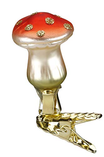 Inge-Glas Mushroom Orange Hatter 10031S018 German Blown Glass Christmas Ornament